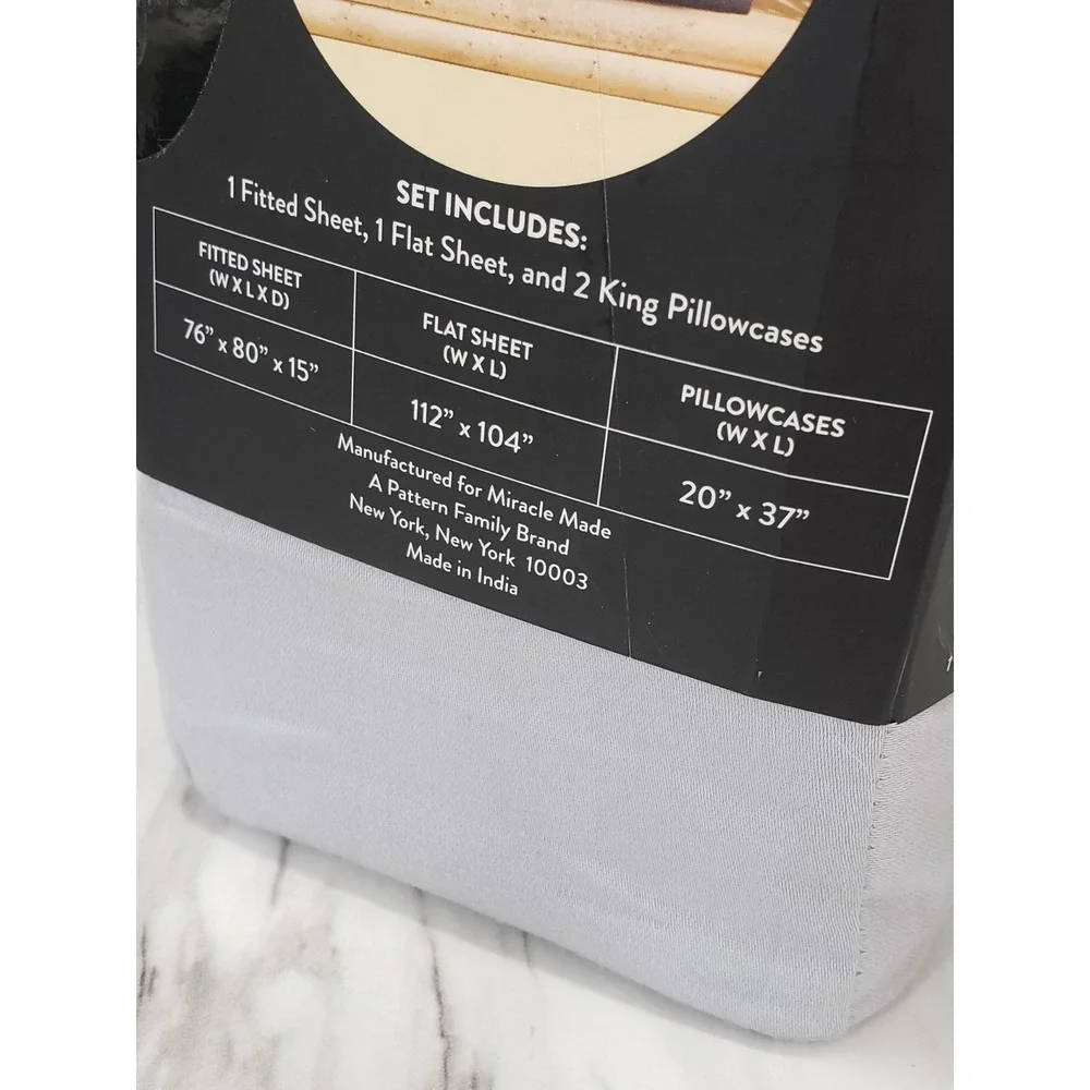 Miracle Made Luxe Cooling Sheet Set LIGHT GRAY 4 piece fitted flat pillowcase